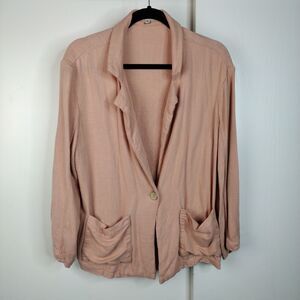 Gilli Relax Fit Linen Rayon Blend Light Weight Blazer Jacket Plus Size 1X Coral